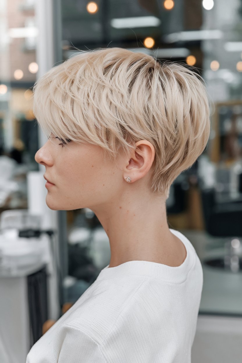 Blonde Pixie with Layered Texture