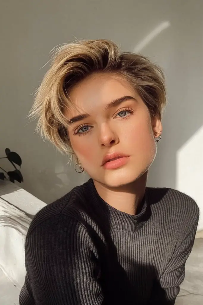 Edgy Pixie Cut with Voluminous Side Sweep