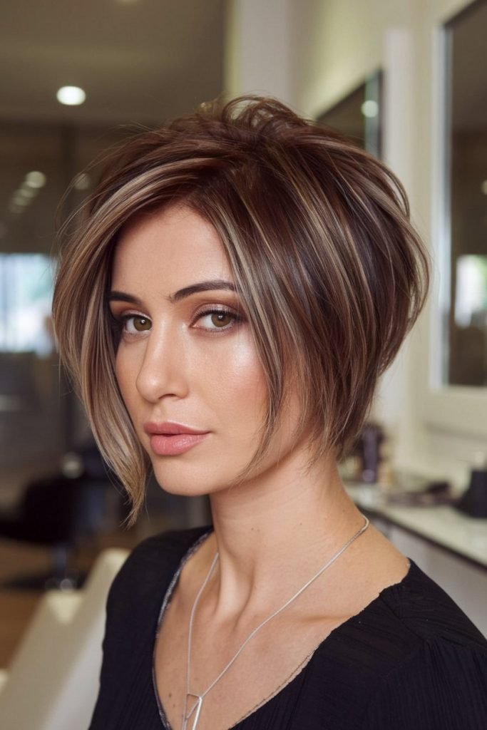 Edgy Stacked Bob with Face-Framing Highlights