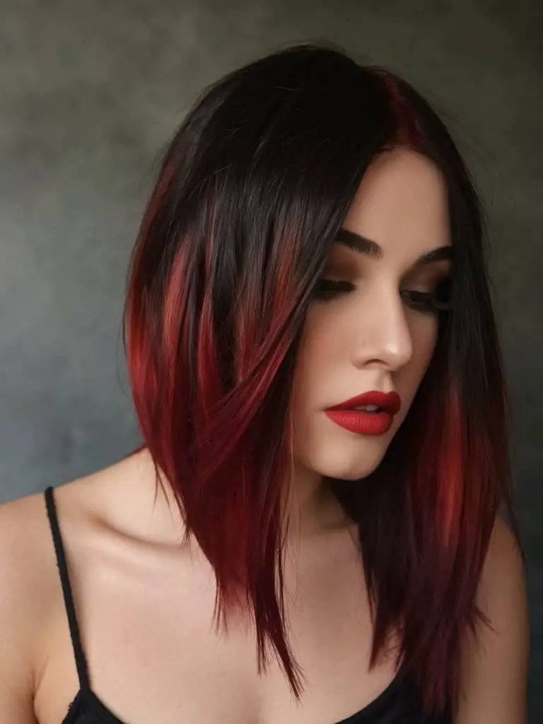 Fiery Black-to-Red Ombré Lob