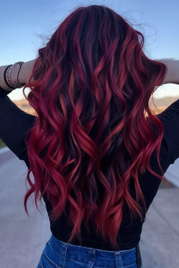 Fiery Red and Black Contrast Hairstyle