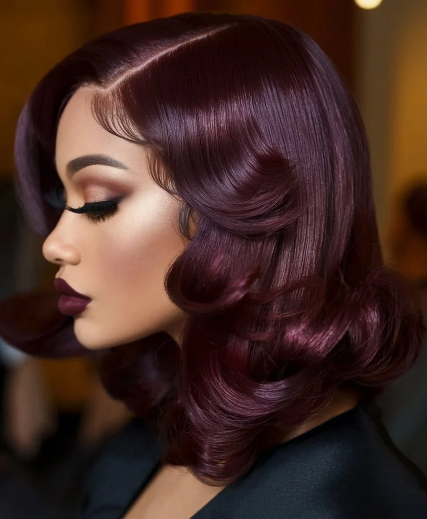Glossy Burgundy Vintage Waves