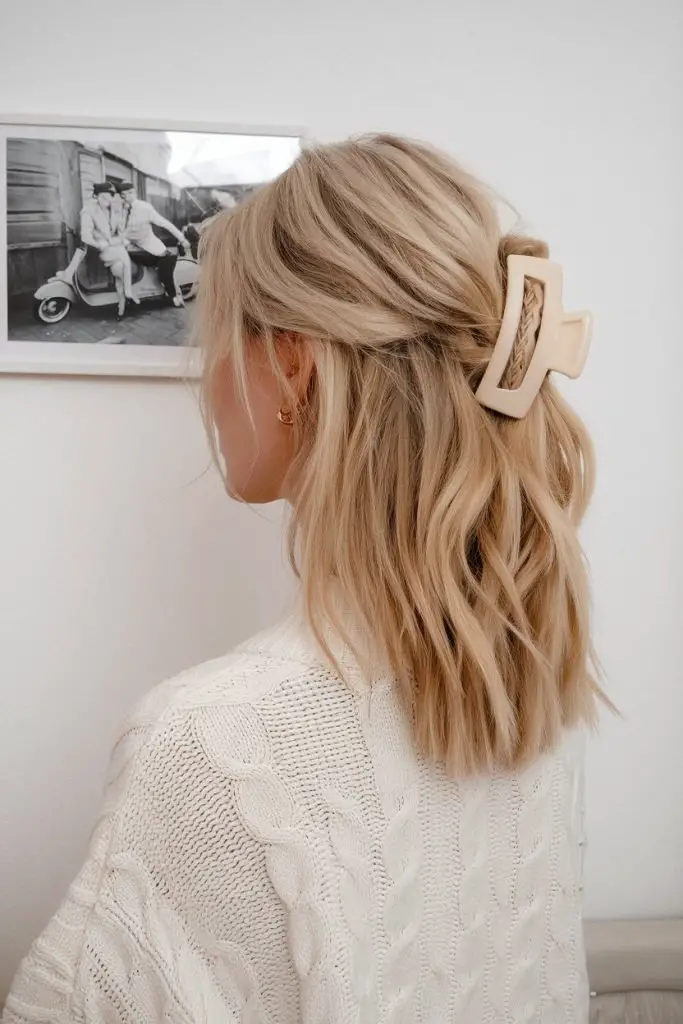Golden Blonde with Natural Waves and Hair Clip