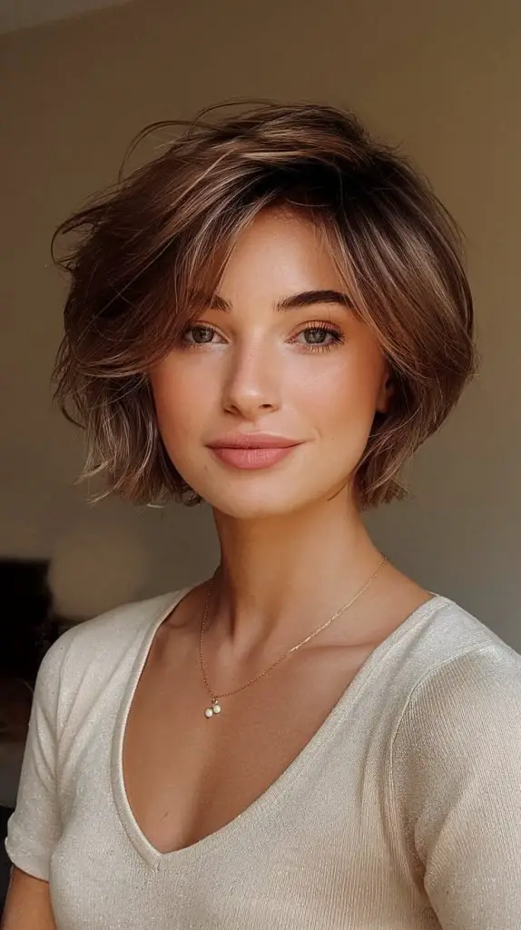 Golden Brown Bob with Sunlit Highlights