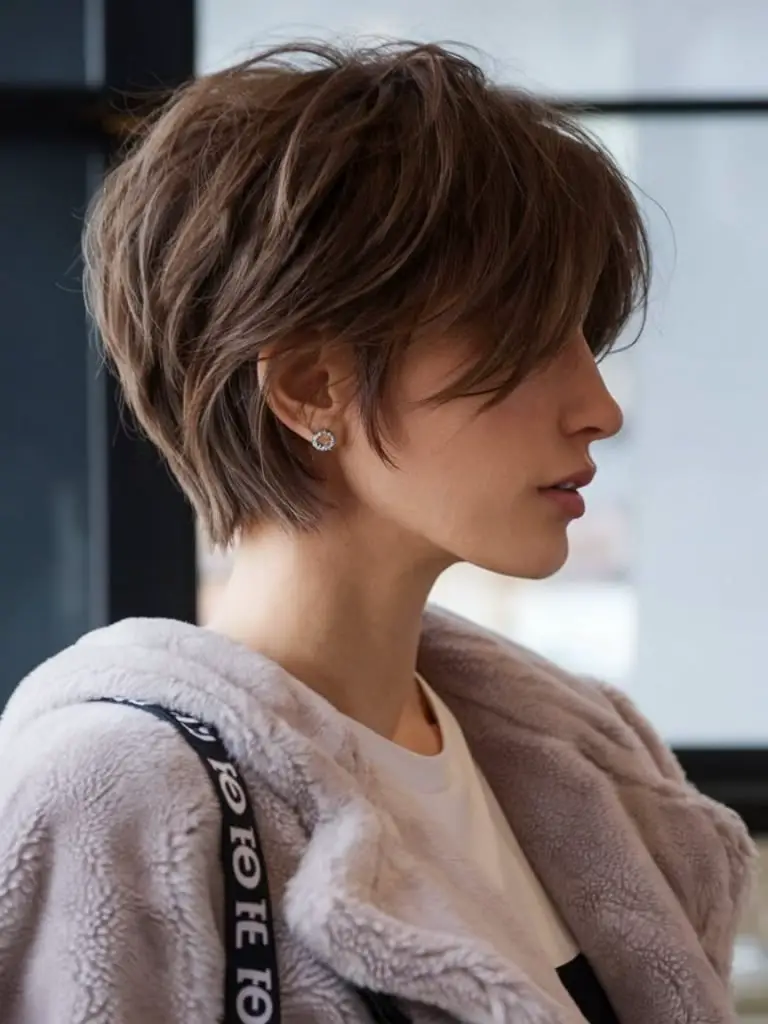Layered Brunette Pixie with Soft Texture