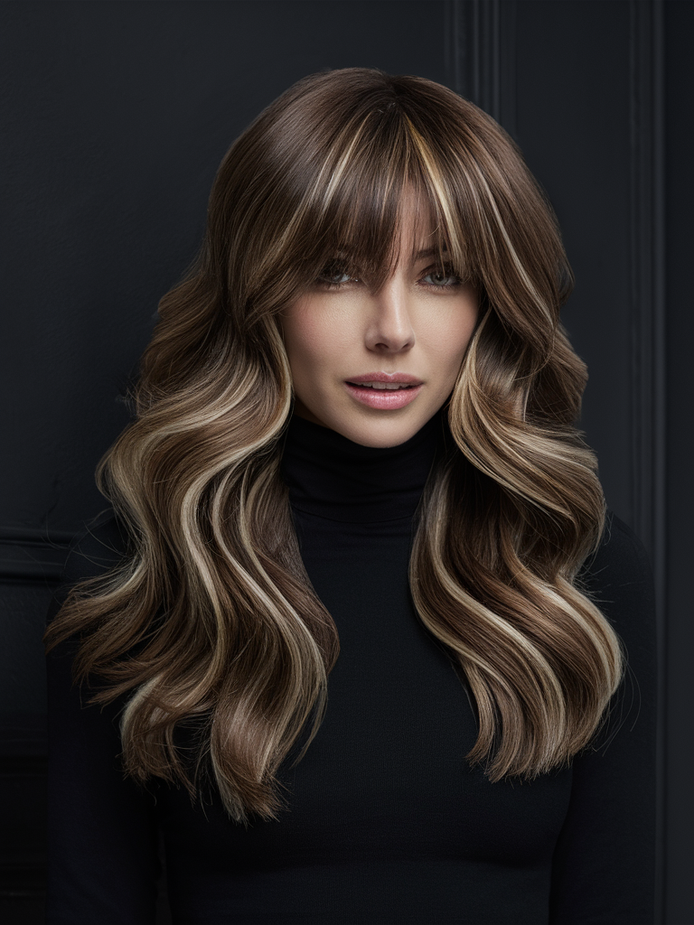 Layered Curtain Bangs with Textured Waves