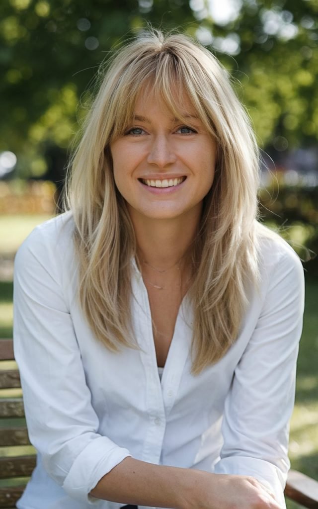 Long Layered Blonde with Wispy Fringe