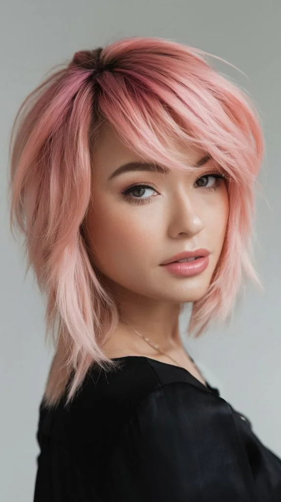 Peach Dream: Playful Layered Lob Hairstyle