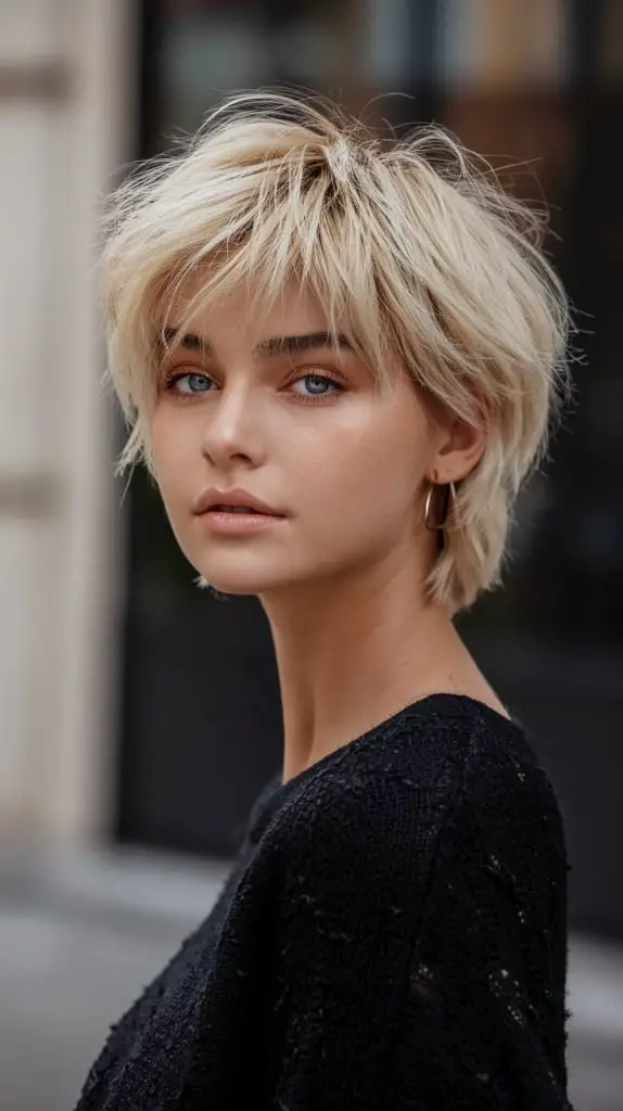 Platinum Blonde Pixie with Feathered Layers