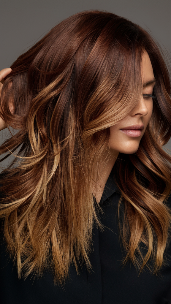 Rich Chestnut Brown with Caramel Highlights