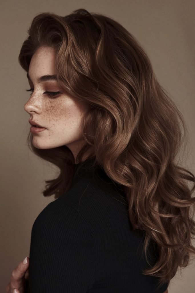 Silky Walnut Side Part Hairstyle