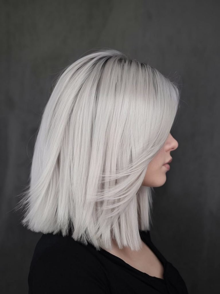 Silver Blonde Lob with Subtle Layers