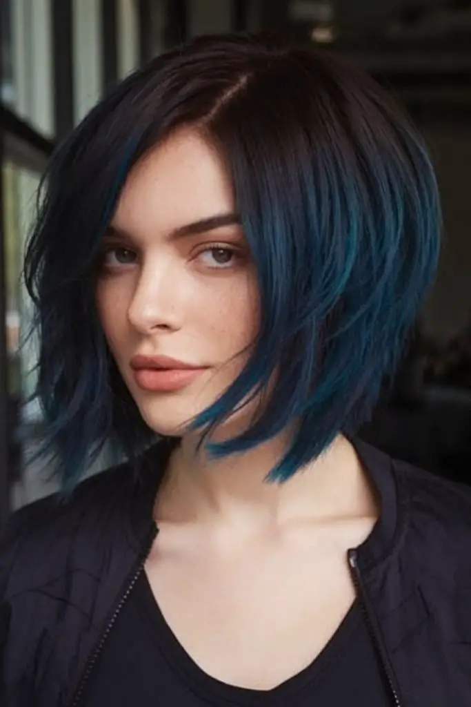 Sleek Black and Sapphire Bob