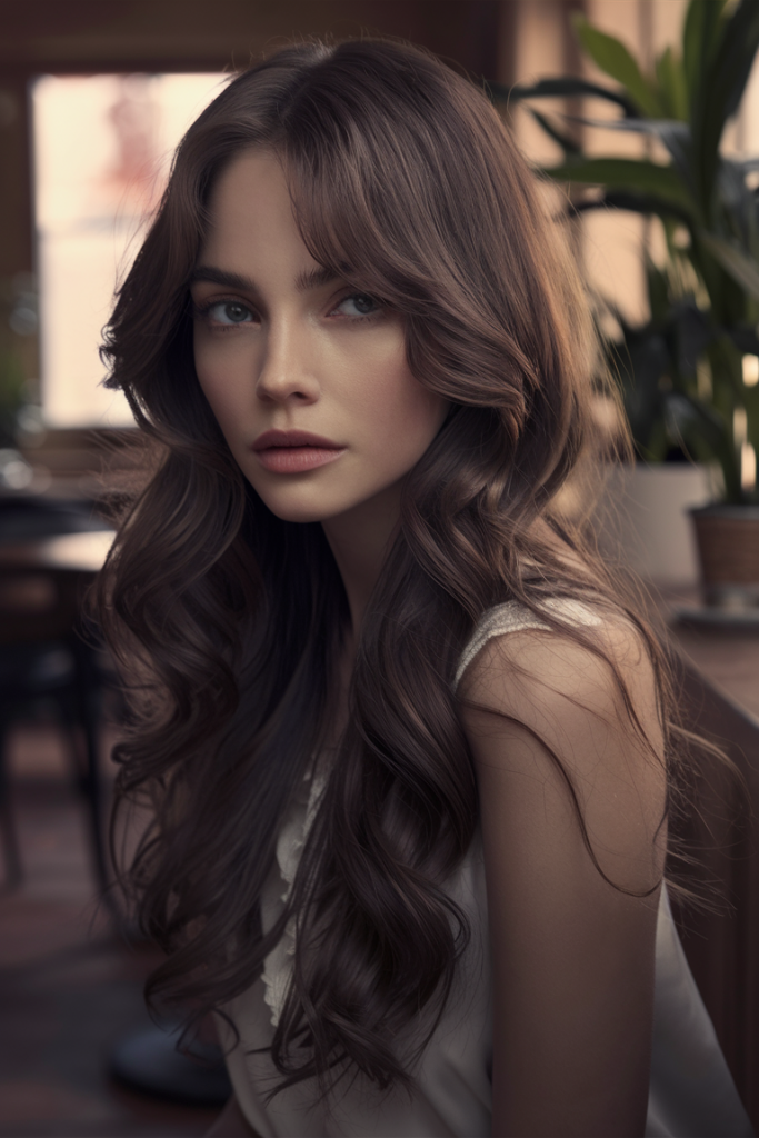 Sleek Brunette with Curtain Bangs