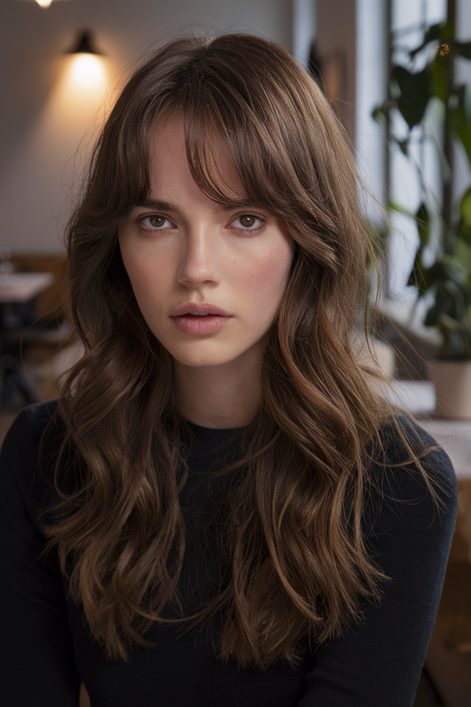 Sleek Brunette with Curtain Bangs