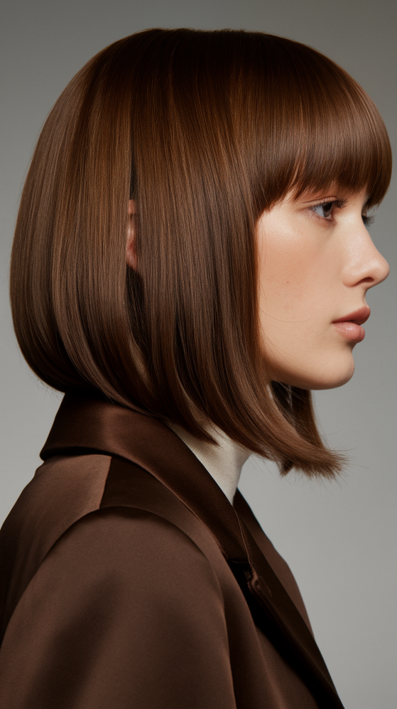 Sleek Chocolate Brown with Soft Bangs