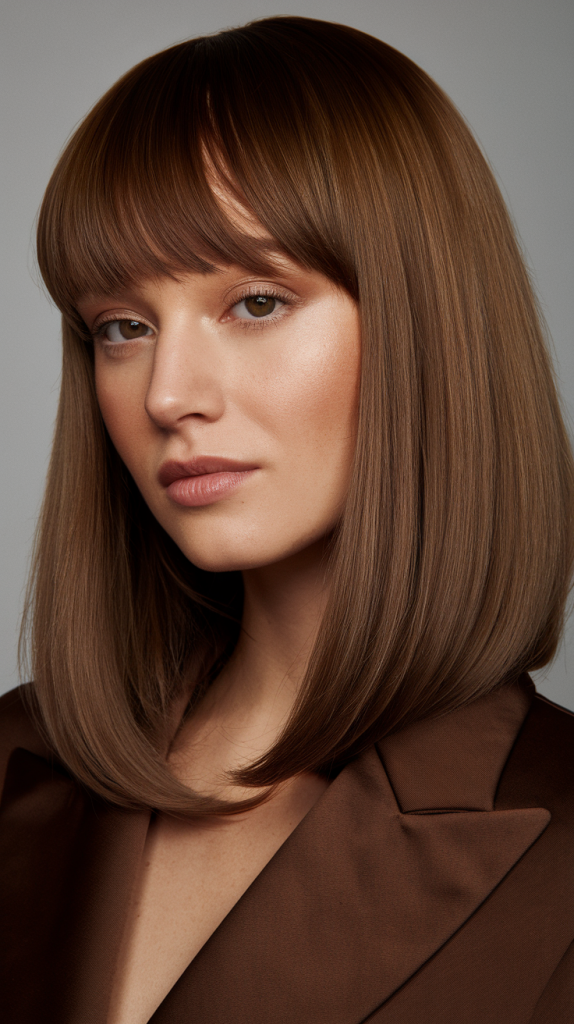 Sleek Chocolate Brown with Soft Bangs