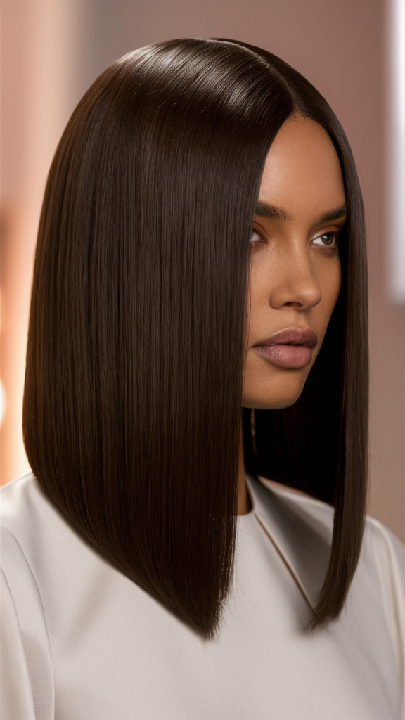 Sleek Espresso Brown with a Middle Part