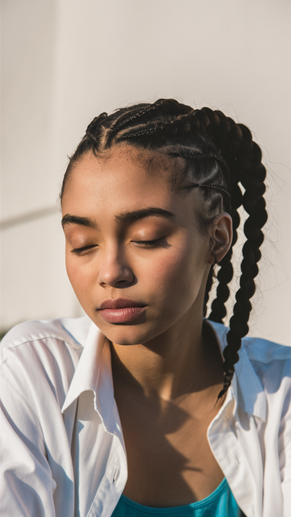 Sleek French Braids with a Low Bun