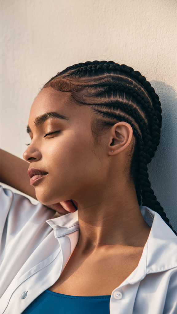 Sleek French Braids with a Low Bun