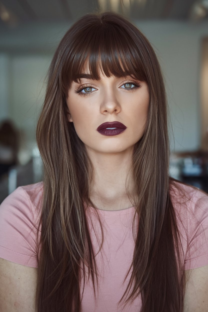 Sleek Straight Locks with Full Bangs