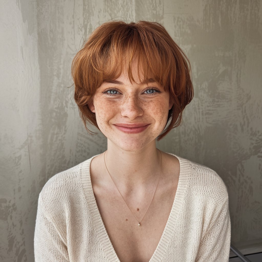 Soft Auburn Bob with Curtain Bangs