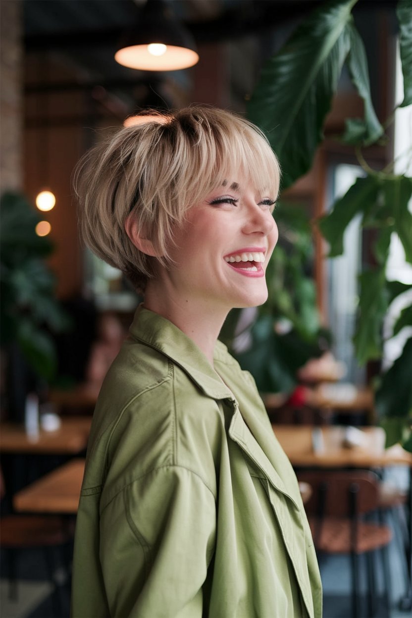 Soft Blonde Bob with Fringe Bangs