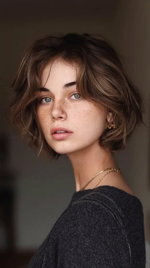 Soft Brunette Bob with Gentle Waves