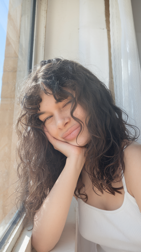 Tousled Curls with Curtain Bangs