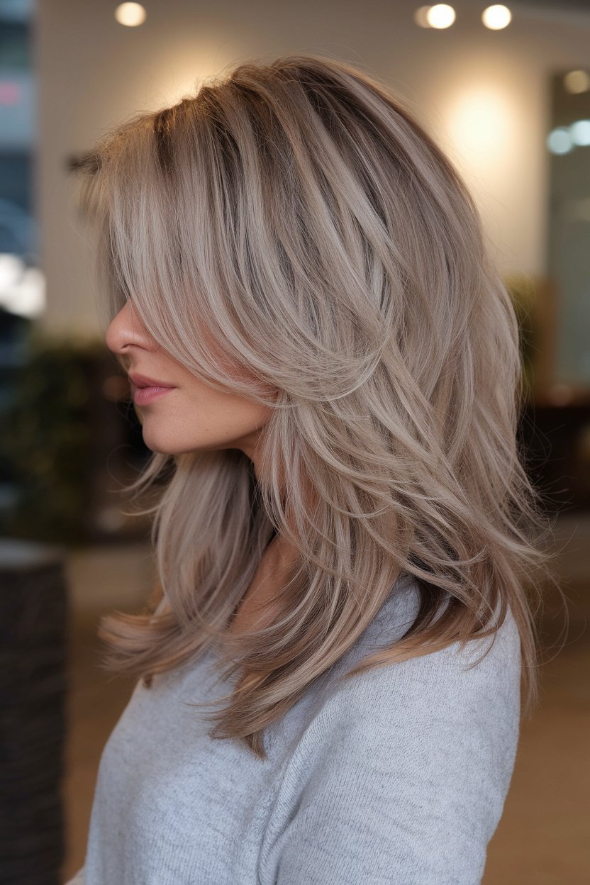 Voluminous Ash Blonde Layers