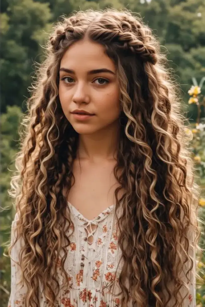 Braided Crown with Cascading Curls