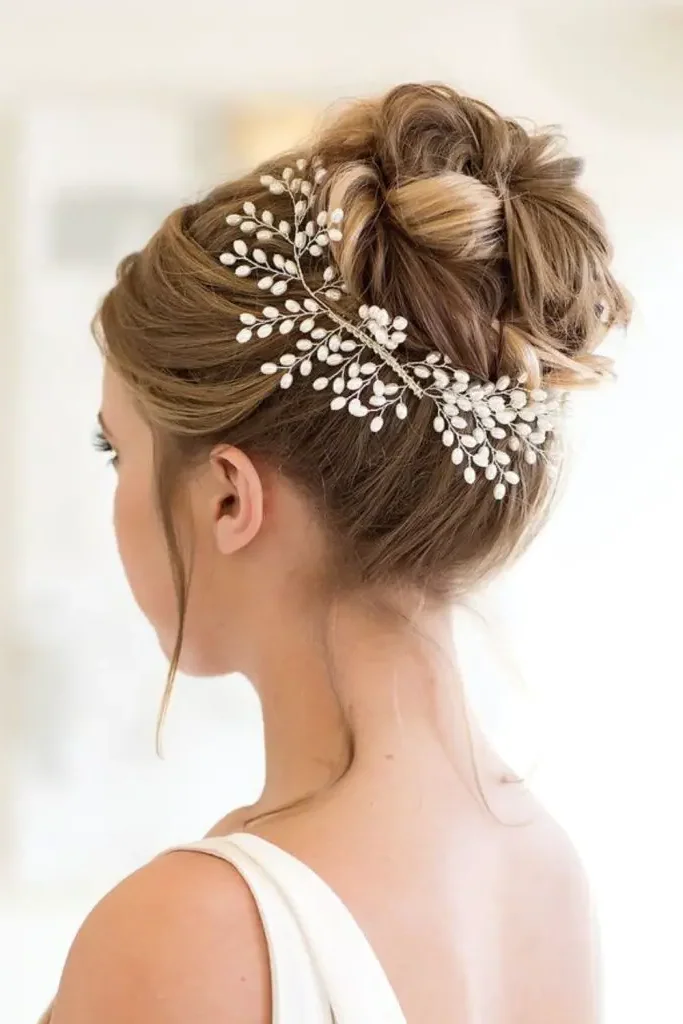 Shiny High Bun with Textured Details