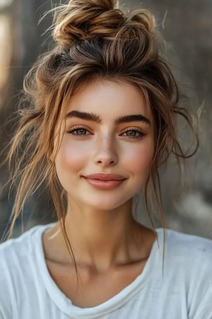 Messy Bun with Face-Framing Layers