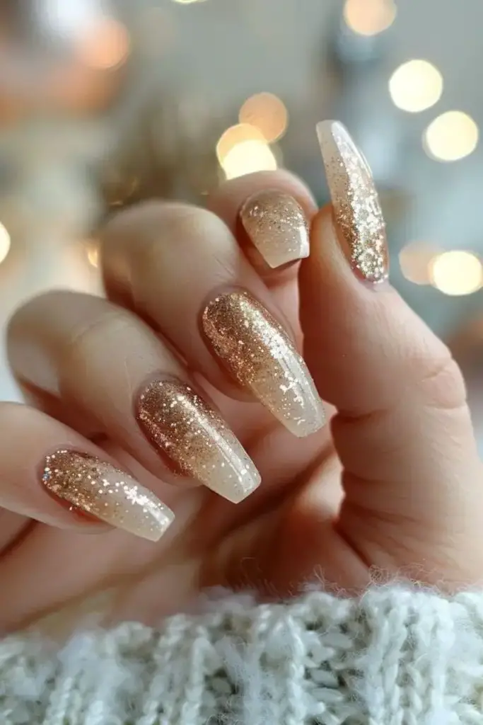 Glistening Champagne Glow Nail Design
