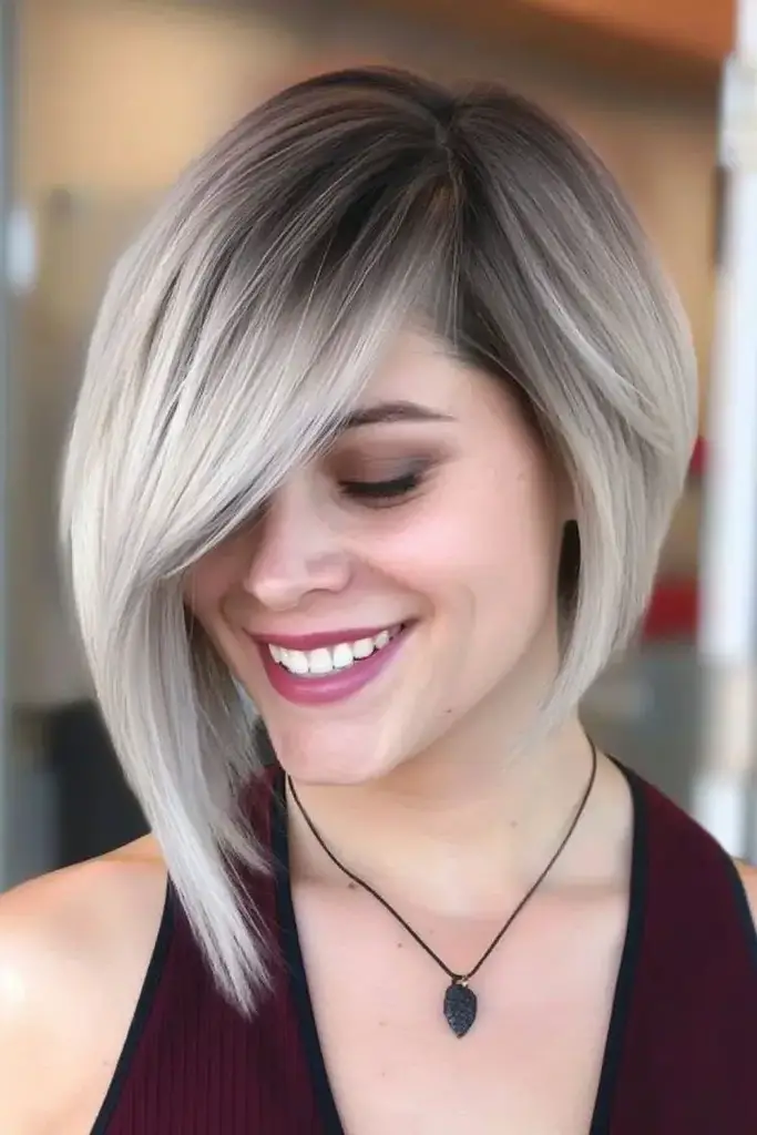 Gunmetal Asymmetrical Bob Haircut